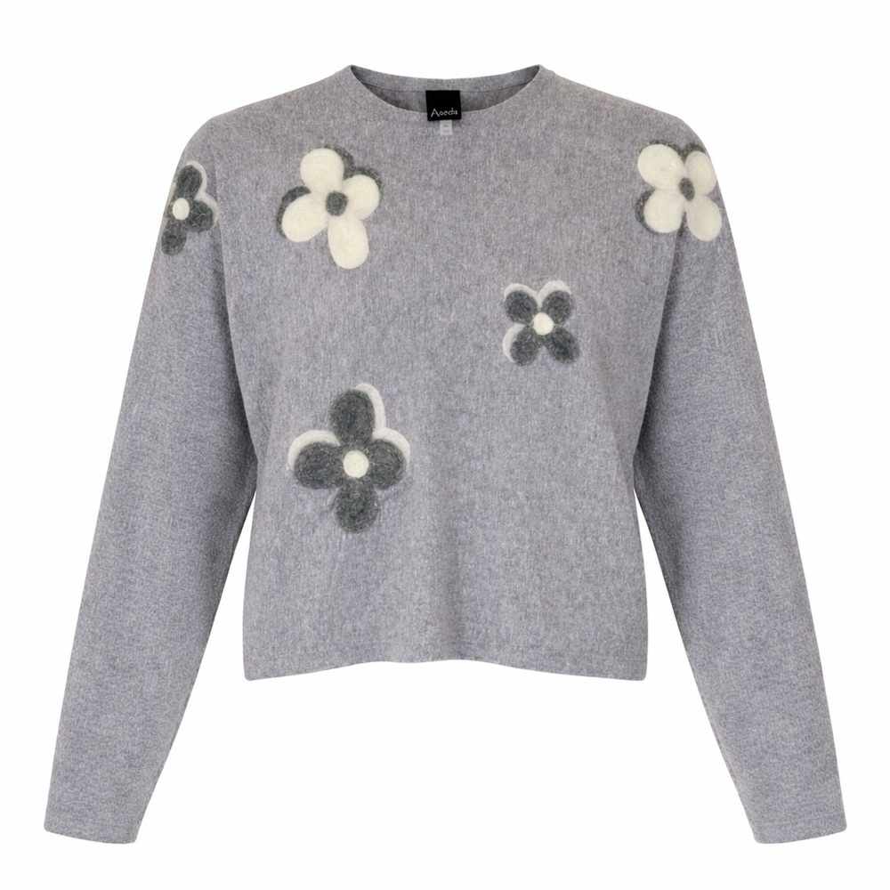 NWOT Aaeda Women’s Gray Felt Floral Women's Sweatshirt